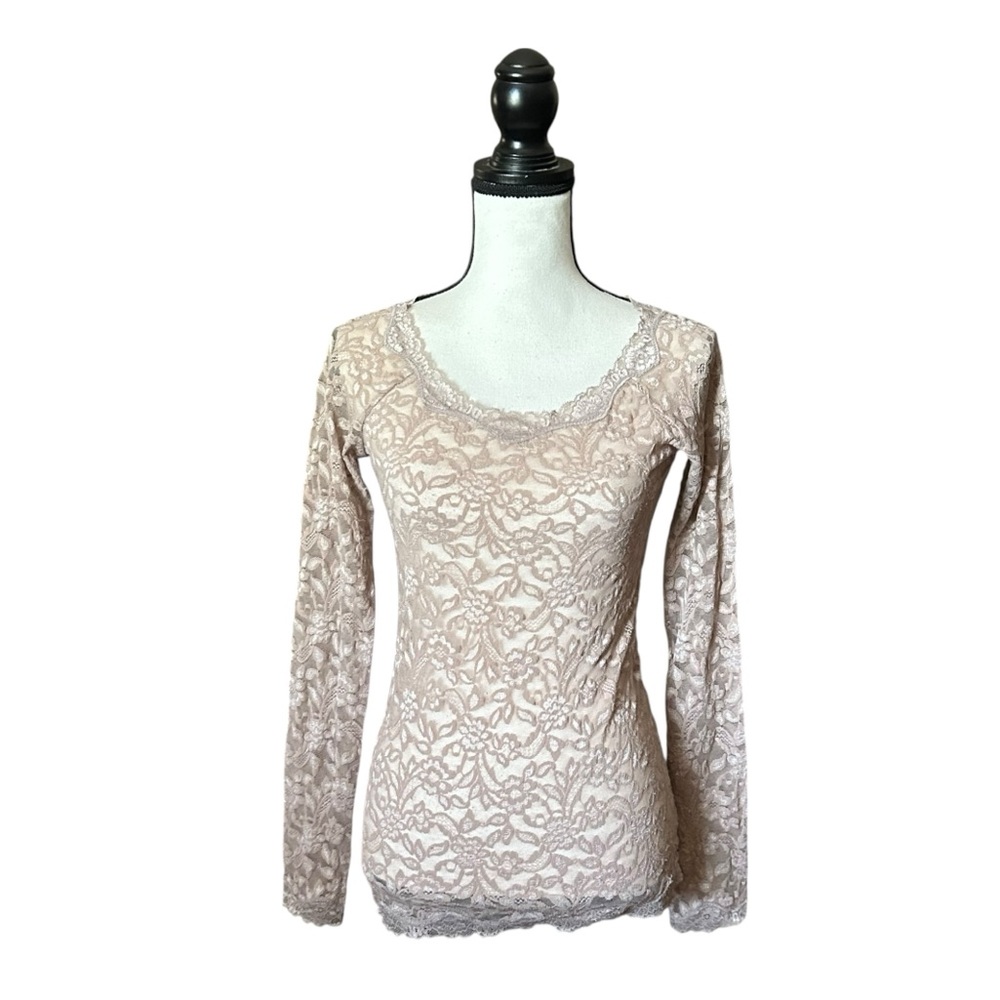 VTG Moda International Sheer Floral Lace Top Long Sleeve 90s Fairy Grunge Small